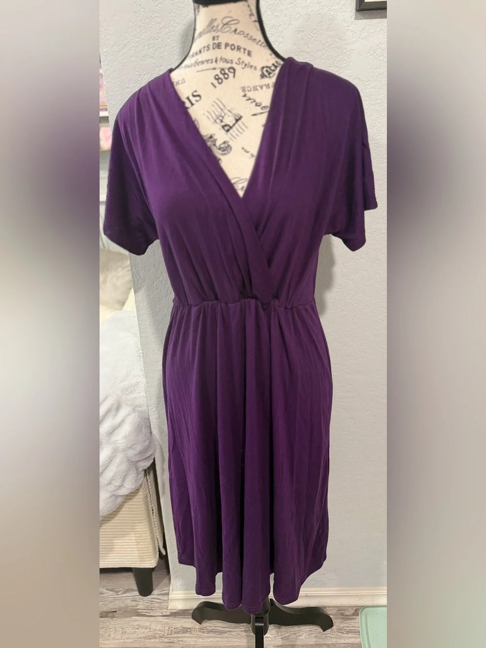 Coolmee Purple V Neck Faux Wrap Midi Maternity Dress Size M - Picture 4 of 5